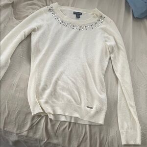 U.S. Polo Assn. White Sweater with Embellished Neckline